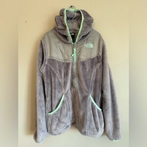 The North Face Gray and Green Girls' plush jacket size L (14-16)